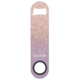 Moderne Monogramm Rose Gold Glitzer ombre lila Speedflaschenöffner