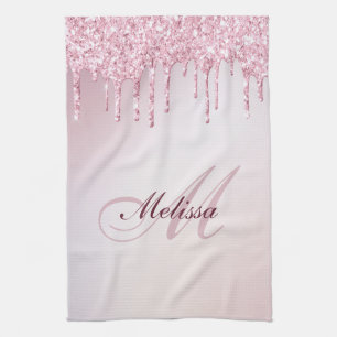 , moderne monogramm Rose Gold lila Glitzer Geschirrtuch