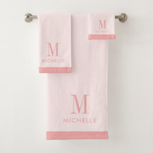 Moderne Monogramm-Rose rosa auf Rosa Badhandtuch Set