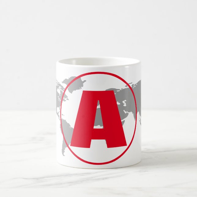 Moderne Monogramm-Rot-Initialien-Weltkarte Kaffeetasse (Mittel)