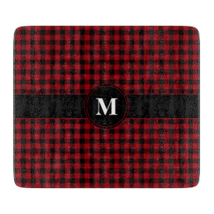 Moderne Monogramm-Rotkaromuster Schneidebrett
