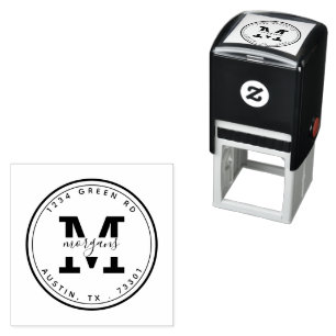 Moderne Monogramm-Rücksendeadresse Rund Permastempel
