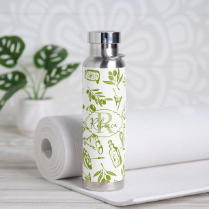 Moderne Monogramm-Salbei-Grün-Olivenblatt-Chic-Des Trinkflasche
