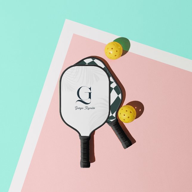 Moderne Monogramm | Schachbrettmuster Design Pickleball Schläger (Von Creator hochgeladen)