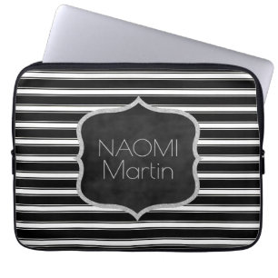 Moderne Monogramm-  schicke schwarze u. weiße Laptopschutzhülle
