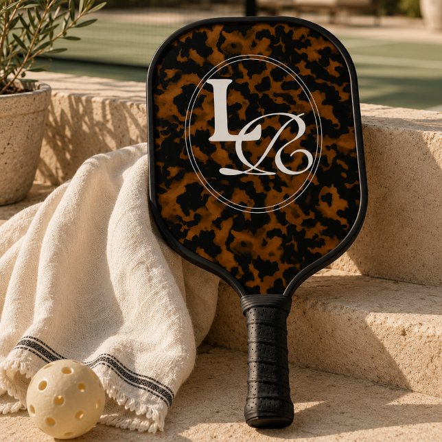 Moderne Monogramm-Schildpatt-Prägung Pickleball Schläger (Modern Monogram Tortoise Shell Print Pickleball Paddle)