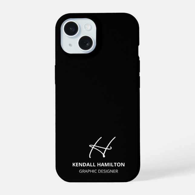 Moderne Monogramm Schwarz Professionell Chic iPhone 15 Hülle (Rückseite)