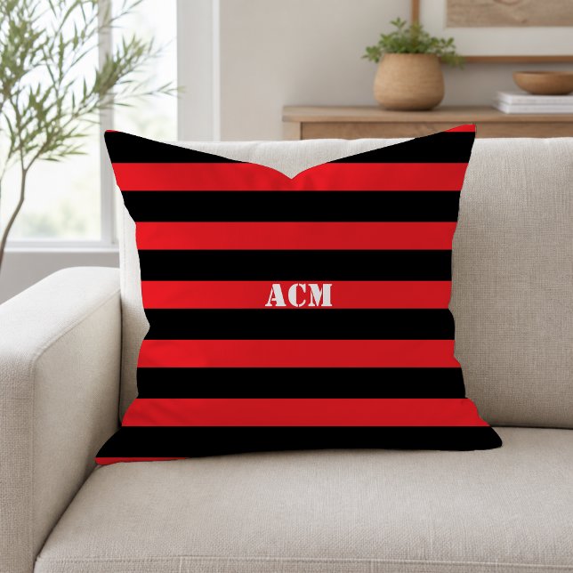 Moderne Monogramm Schwarz-Rot-Gestreift Kissen (Von Creator hochgeladen)