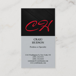 Moderne Monogramm Schwarz Rot Grau Visitenkarte