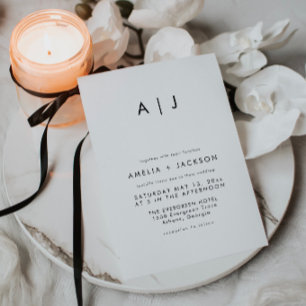 Moderne Monogramm Schwarz-Weiß-Hochzeit Einladung