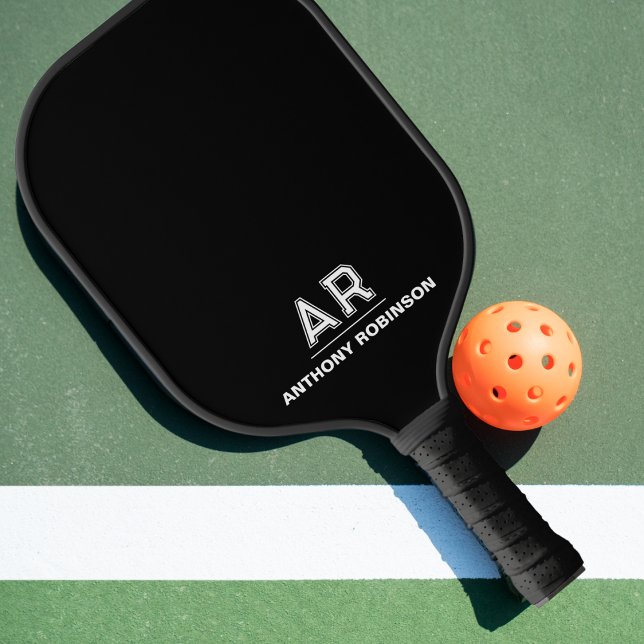 Moderne Monogramm Schwarz/Weiß Pickleball Schläger (Modern Monogram Black and White Pickleball Paddle)