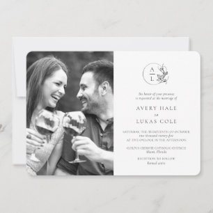 Moderne Monogramm-Schwarz-weiße Foto-Hochzeit Einladung