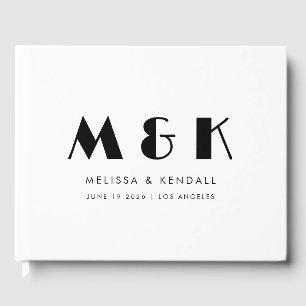 Moderne Monogramm-Schwarz-weiße Hochzeit Gästebuch