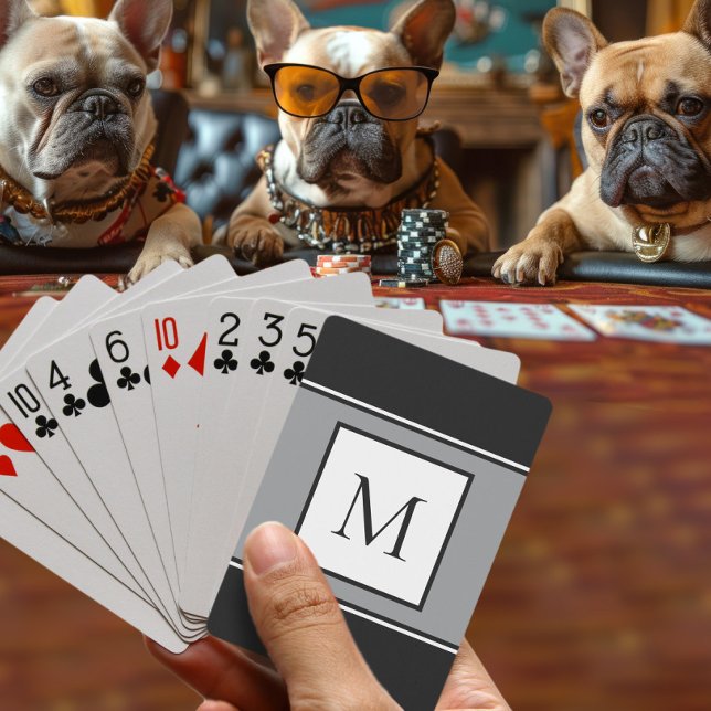 Moderne Monogramm-Stilinitiale Trend Schwarz Grau Spielkarten (Von Creator hochgeladen)