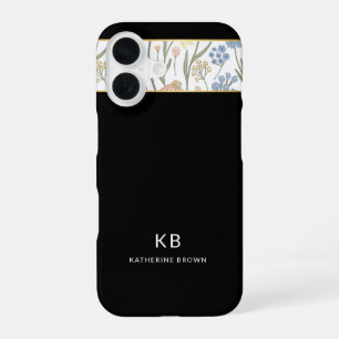 Moderne Monogramm Süßes schwarzes Blumenmuster iPhone 16 Hülle