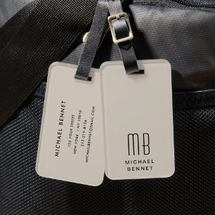 Moderne Monogramm Taupe Gepäckanhänger
