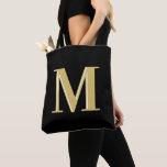 Moderne Monogramm Typografie Gold schwarz Tasche<br><div class="desc">Moderne Monogramm Typografie Gold schwarz</div>