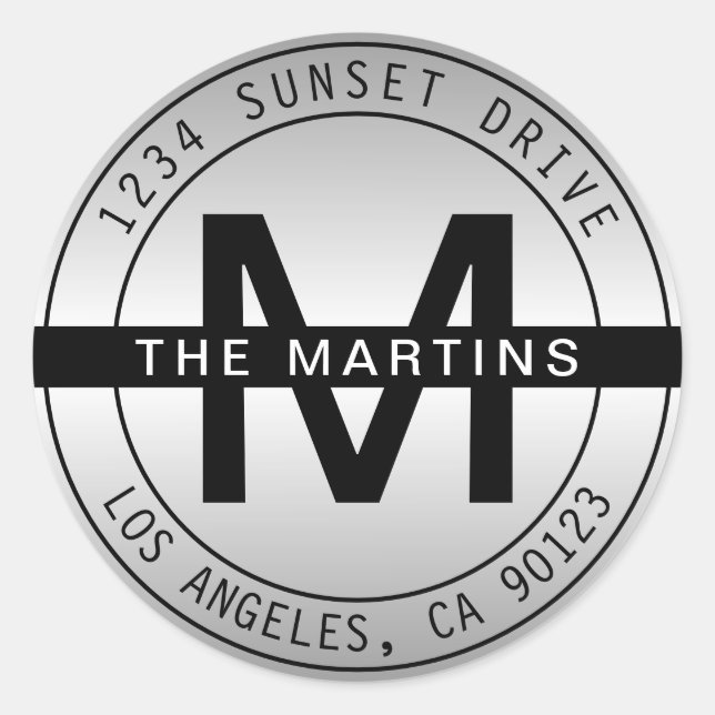 Moderne Monogramm- und Circle-Adresse | Gradient G Runder Aufkleber (Vorderseite)