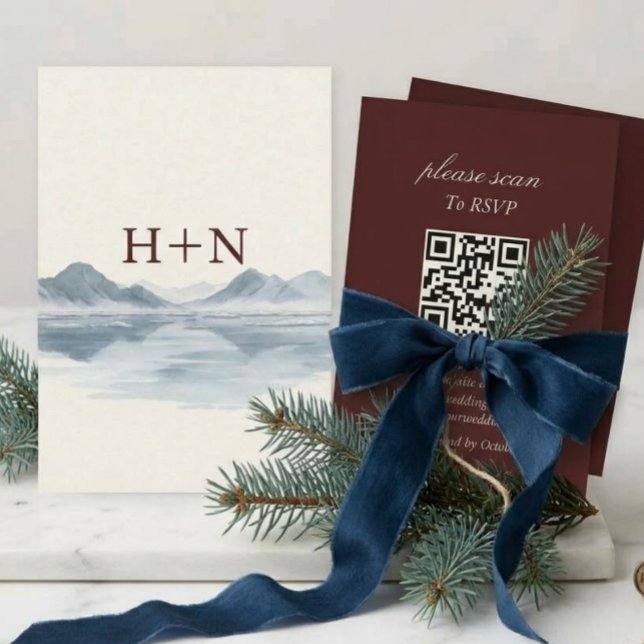 Moderne Monogramm-Winterberg-RSVP mit QR-Code  RSVP Karte (Von Creator hochgeladen)