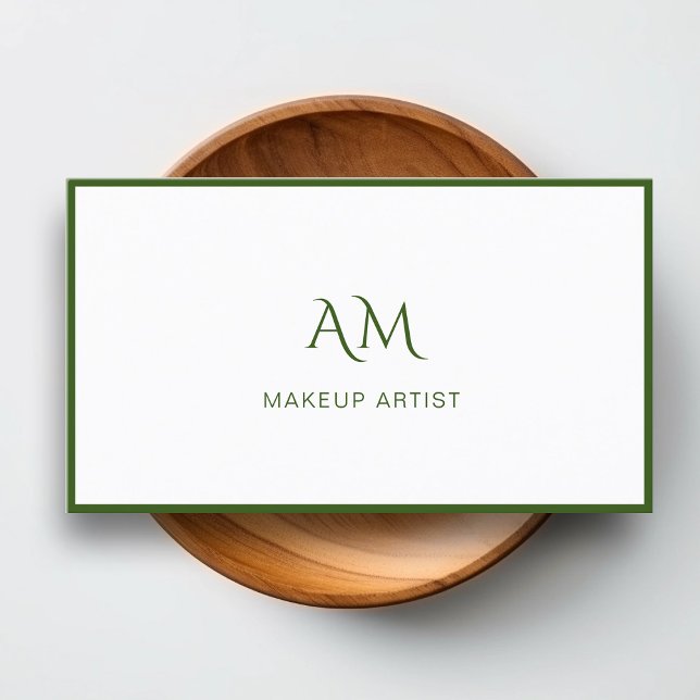 Moderne, Monogramme, Blanc, Carte de visite vert (Créateur téléchargé)