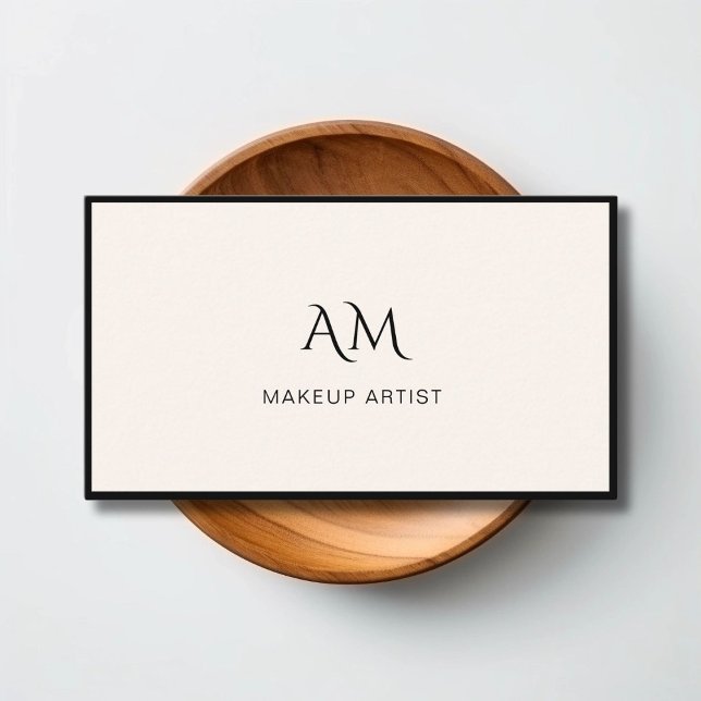 Moderne, Monogramme, Carte de visite beige (Modern, Monogram, Beige-Black Business Card)