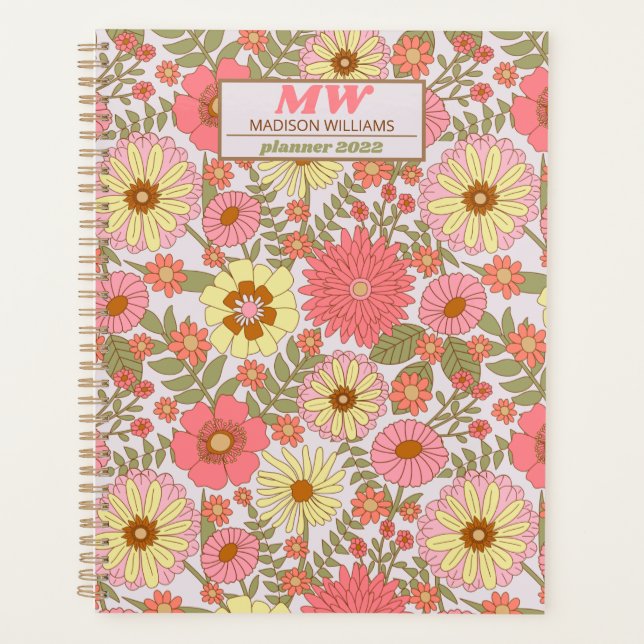 Moderne Monogramme rose Floral Motif 2022 Planner (Devant)