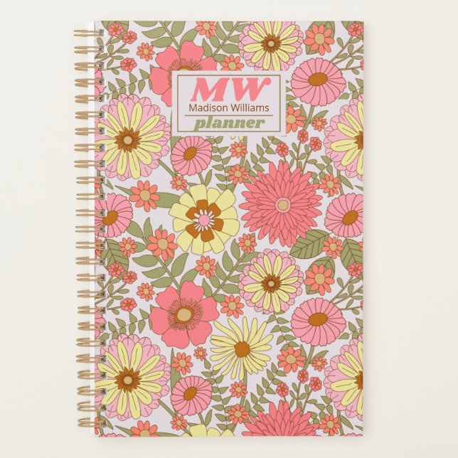Moderne Monogramme rose Floral Motif 2023 Planner (Devant)