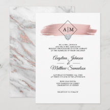 Moderne Monogramme Rose Gold Marmorherz Hochzeit