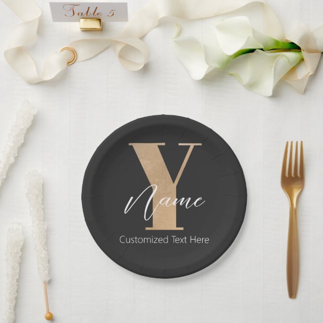 Moderne monogrammierte Anfangsbuchstabe Y & Name P Pappteller (Hochzeit)