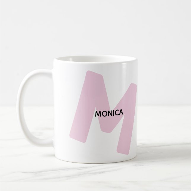 Moderne monogrammierte Anfangsbuchstaben- und Name Kaffeetasse (Links)
