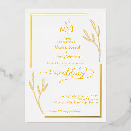Moderne monogrammierte Border Schrift mit goldenem Folieneinladung