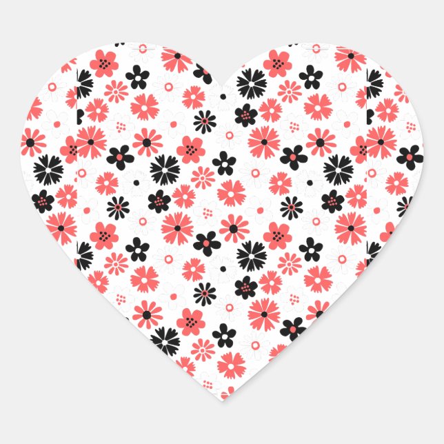 Moderne monogrammierte Floral Herz-Aufkleber (Vorderseite)