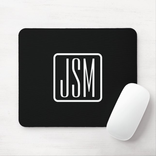 Moderne monogrammierte Initialen | Schwarz & Weiß Mousepad (Mit Mouse)