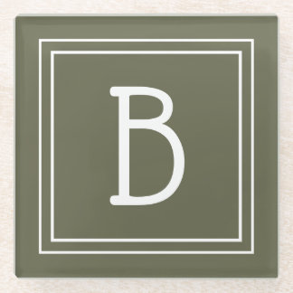 Moderne monogrammierte Moosgrün- und Weiße Initial Glasuntersetzer