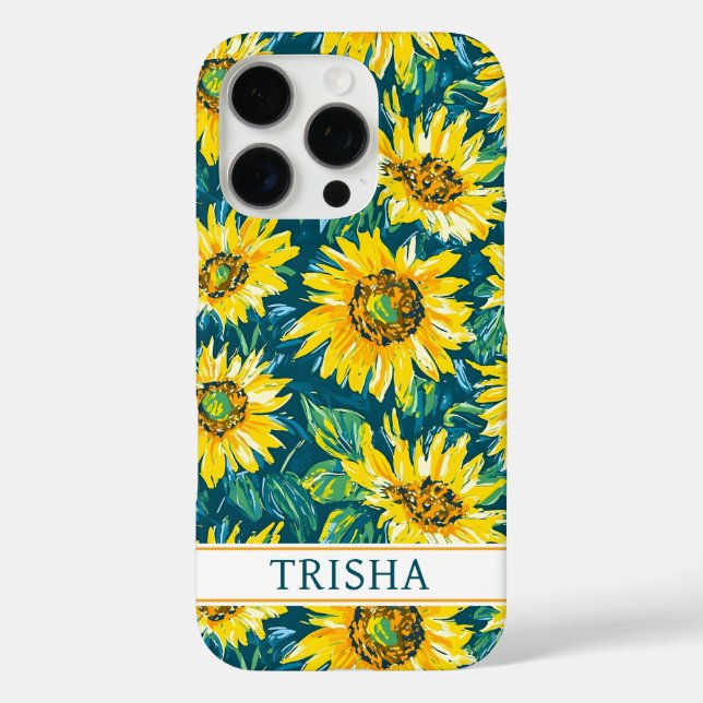 Moderne monogrammierte Sonnenblumen iPhone 16 Pro Hülle (Rückseite)
