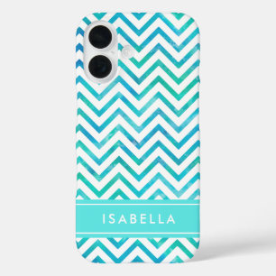 Moderne monogrammierte tealblaue-grüne Wasserfarbe iPhone 16 Hülle
