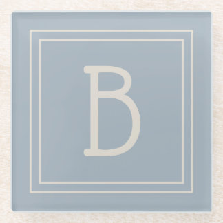 Moderne monogrammierte weiche blaue und elfenbeinf glasuntersetzer