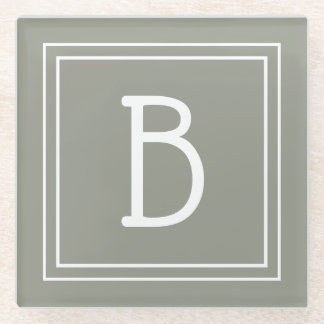 Moderne monogrammierte weiche Immergrün- und weiße Glasuntersetzer