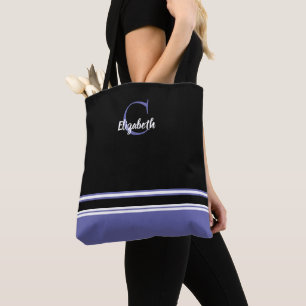 Moderne Monogrammstreifen Schwarz Periwinkle Tasche