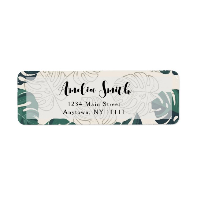 Moderne Monstera Blätter Chic Return Address Label (Vorne)