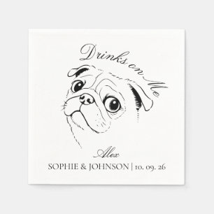 Moderne Mops-Hund Minimalistische schwarze Linienk Serviette