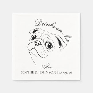 Moderne Mops-Hund Minimalistische schwarze Linienk Serviette