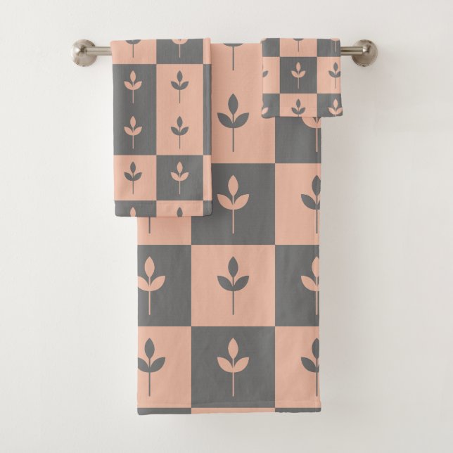 Moderne motif de feuilles répétées rose et gris (En situation)