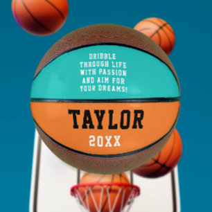 Moderne Motivations Türkis Orange Namens-Typografi Basketball