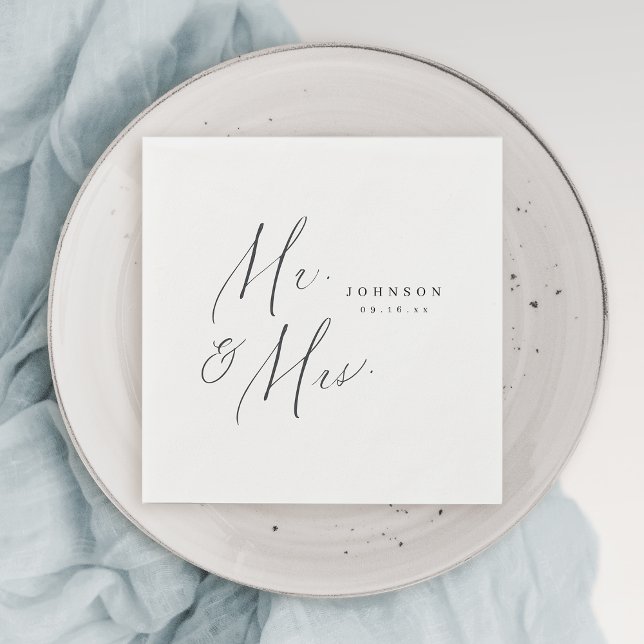 Moderne Mr. and Mrs. script minimalistische Hochze Serviette (Modern Mr. and Mrs. script minimalist wedding Napkins)