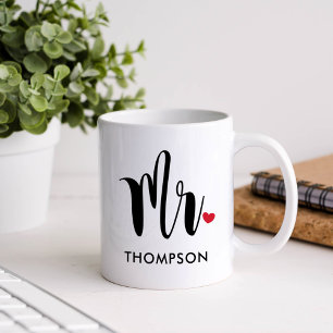 Moderne Mr Calligraphy Herz Monogramm Kaffeetasse