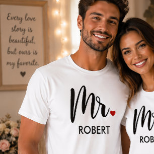 Moderne Mr Calligraphy Herz Monogramm T-Shirt
