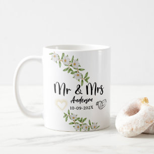Moderne Mr. & Mr. White und Green Floral Wasserfar Kaffeetasse