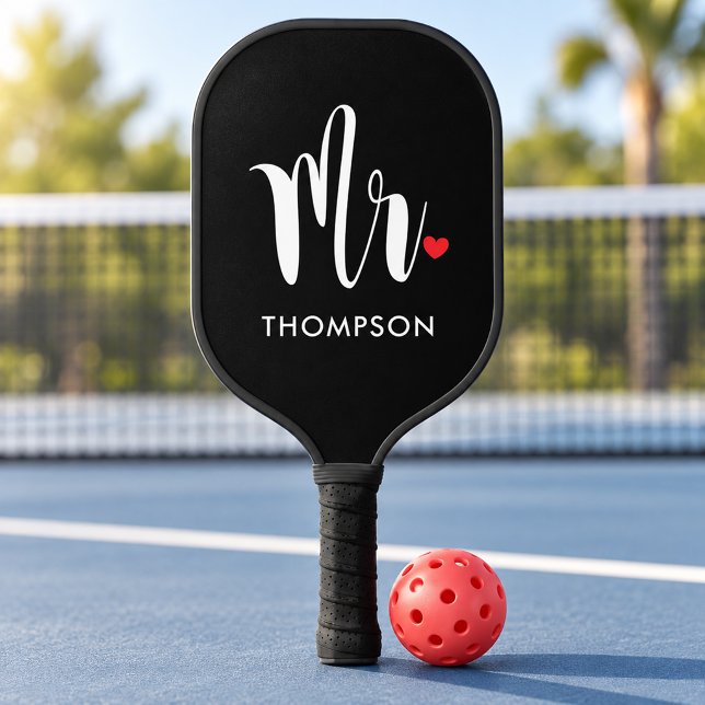 Moderne Mr Script Hochzeitsherz Pickleball Schläger (Von Creator hochgeladen)