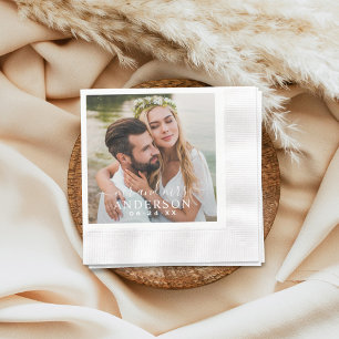 Moderne Mr-und-Mrs.-Schriftzug-Foto-Hochzeit Serviette